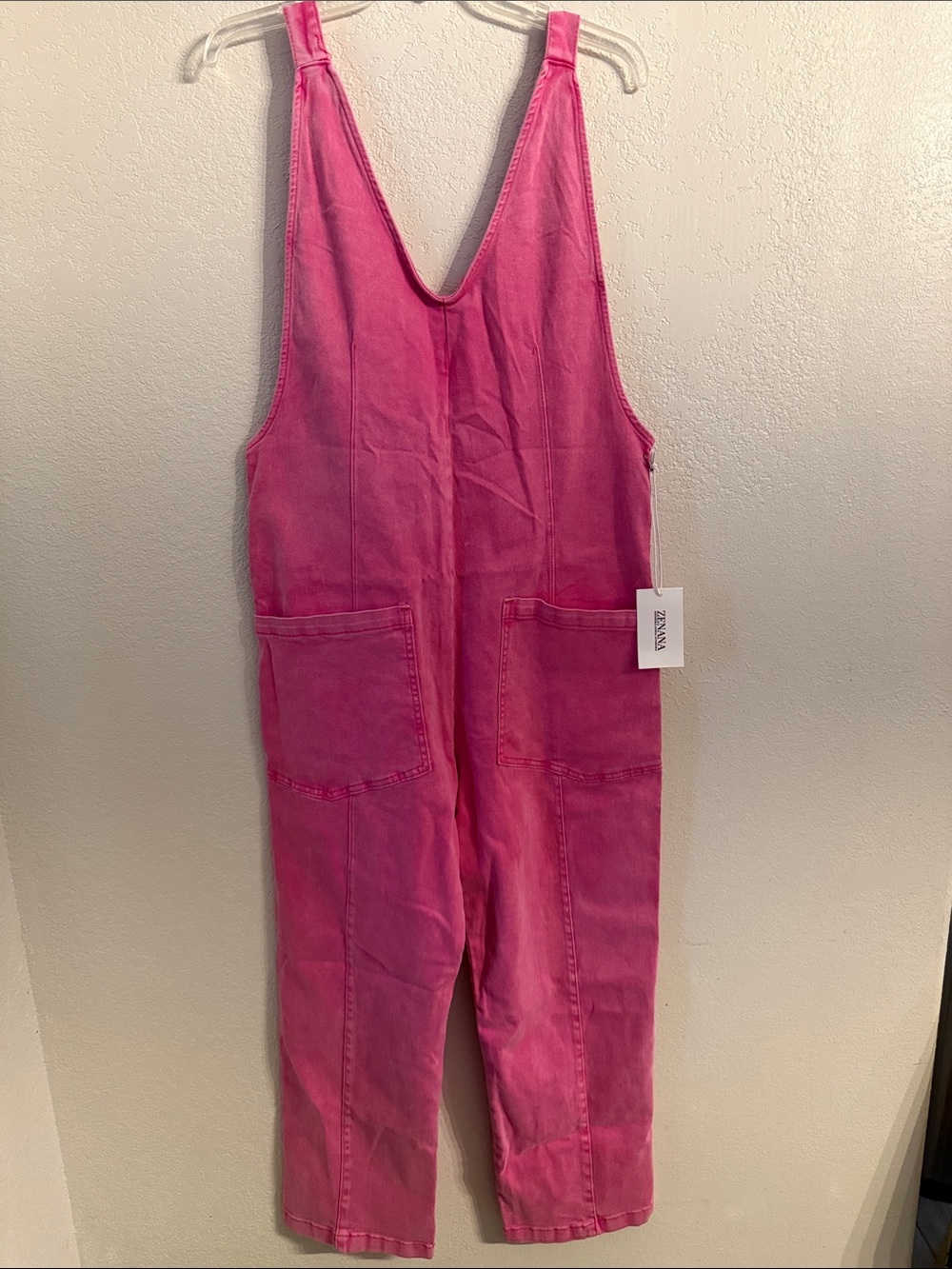 Zenana Hot Pink Washed Overalls Jumpsuit Small NWT Casual Stretch